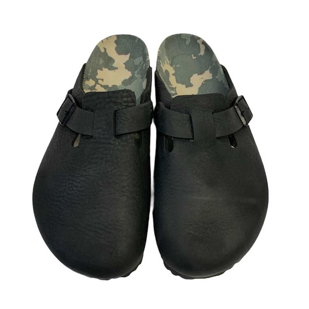Birkenstock Boston Black Nubuck Pebbled Leather Camo Footbed Reg Width Size 38 - Picture 2 of 11